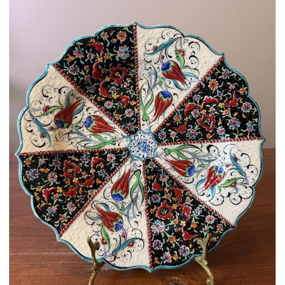 Hand Painted 12"Turkish İznik Style Ceramic Decorative Plate Signed Mustafa Öz